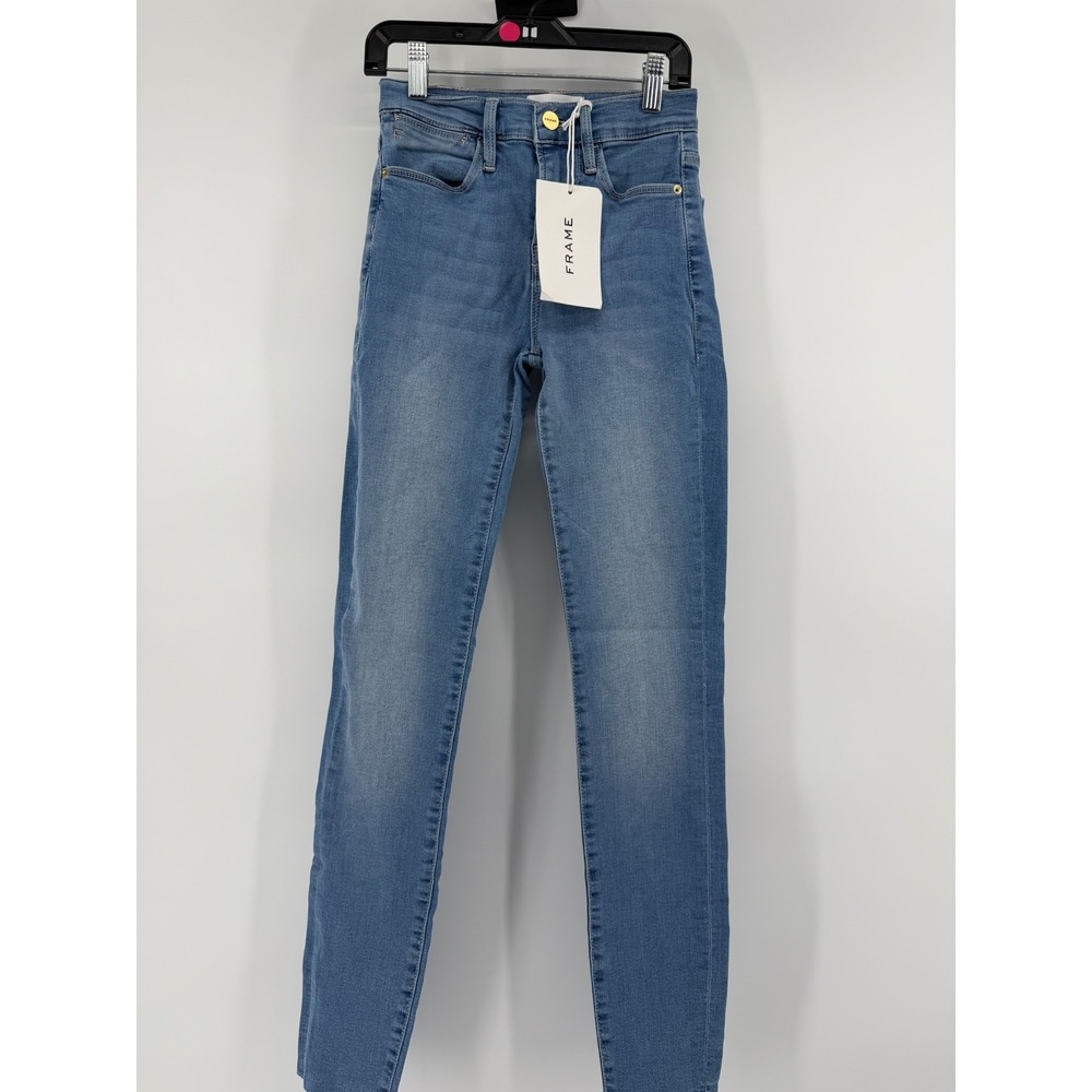 Frame Le High Skinny Jeans Womens 23 Blue Denim Raw Hem High Rise Stretch NWT